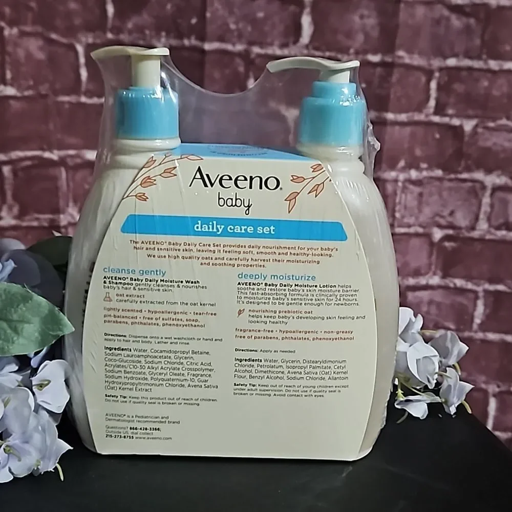 Aveeno 🦊 Baby Daily Care Set Daily Moisture Wash, Shampoo & Lotion NWT 12 oz